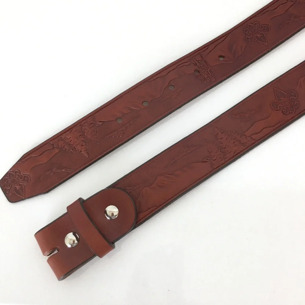 Hand Tooled Leather Belt Mountain Scene Brown Western Size S Unisex Rodeo Cowboy
